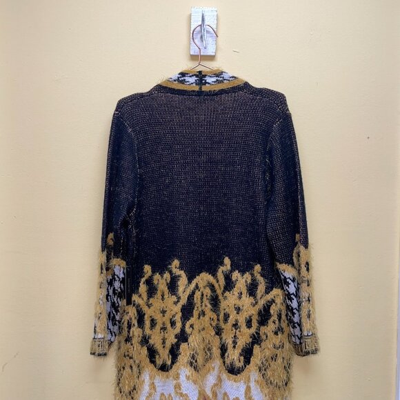 NWT Small Max Sport LA Boho B&W/Gold/Pink Long Sweater Duster with front pockets - Picture 5 of 15